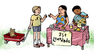 illustration: children operating a lemonade stand