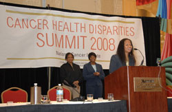 Tarsha McCrae, M.P.H., C.H.E.S., addresses the Cancer Health Disparities 2008 Summit attendees.