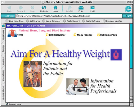 Screen capture of Aim for a Healthy Weight website home page