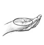 Drawing of an open hand that is cupped with a circle drawn around the palm to show what a serving size of 1 ounce looks like.