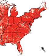 image of U.S. Map with red flu outbreak areas highlighted