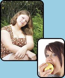 Image of a girl and image of a girl eating an apple