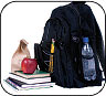 Image of a back pack, lunch bag and books