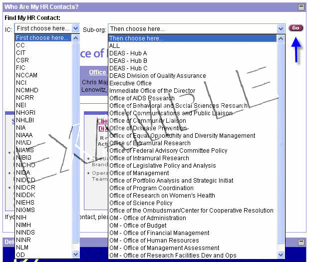 Snap shot of the Who Are My  H R Contacts? Gadget on the H R community on the N I H Portal