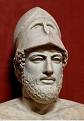 A stone bust of Pericles on a brown background