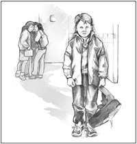 Un niño avergonzado regresando de la escuela