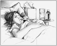 Una niña enferma en su cama