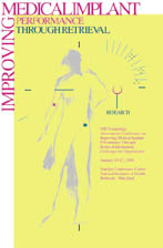 Conference artwork with a stylized human figure with dots depicting locations of medical implants.