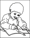 A little boy coloring in a book.