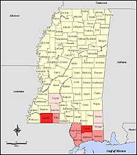 Map of Declared Counties for Disaster 1436