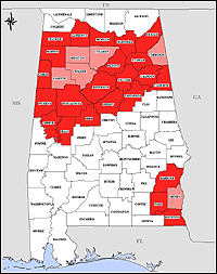 Map of Declared Counties for Disaster 1442