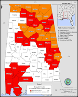 Map of Declared Counties for Disaster 1466