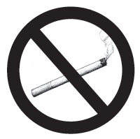 Ilustración de un cigarrillo encendido, adentro de la señal que dice “prohibido fumar”, para enfatizar que el fumar no se permite.