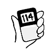 Ilustración de una mano agarrando un medidor de glucosa que dice “114”.