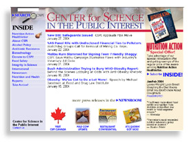 Screen capture of CSPI website