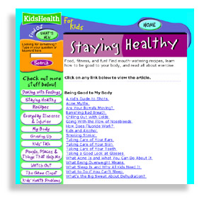 Screen capture of KidsHealth website
