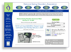 Screen capture of NEDA website