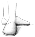 Drawing of feet in slippers.