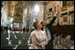 First lady Laura Bush is given a tour of St. John at the Lateran Church in Rome by art historian Dr. Stefano Aluffi-Pentini Thursday, April 7, 2005. The President and Mrs. Bush are in Italy for the scheduled Friday funeral of Pope John Paul II. White House photo by Krisanne Johnson