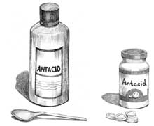 Illustration of two antacids bottles.