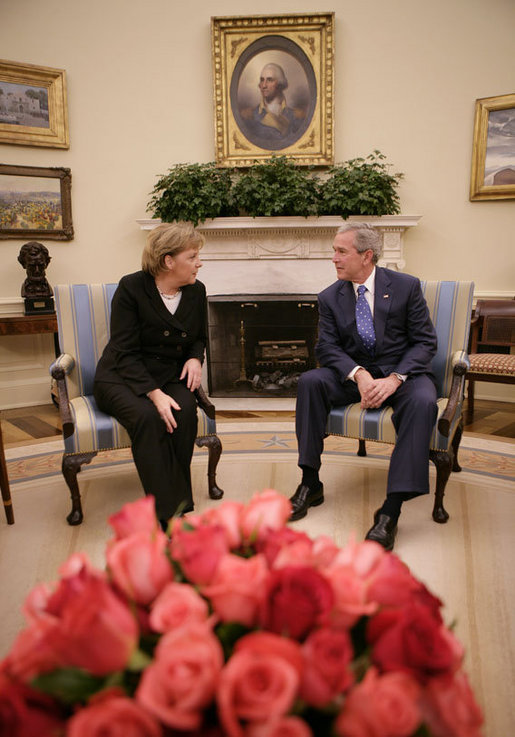 President George W. Bush meets with German Chancellor Angela Merkel in the Oval Office, Thursday, Jan. 4, 2006, at the White House. White House photo by Eric Draper