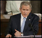 President George W. Bush emphasizes a point during the State of the Union address Tuesday, January 23, 2007. The President told the nation, "We're not the first to come here with a government divided and uncertainty in the air. Like many before us, we can work through our differences and achieve big things for the American people." White House photo by Paul Morse