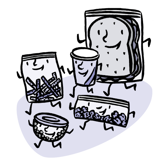Cartoon of food and drink containers running