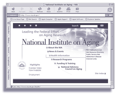 Picture of the National Institute on Aging homepage.