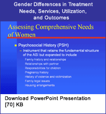 Link - PowerPoint presentation: Gender Differences in Treatment Needs, Services, Utilization, and Outcomes