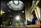 President George W. Bush delivers remarks Tuesday, April 2, 2008, at the National Bank of Savings in Bucharest, his first day in Romania, site of the 2008 NATO Summit. White House photo by Shealah Craighead