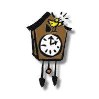 Cartoon image of a cuckoo clock.