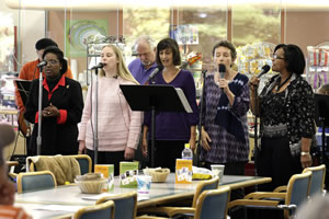 vocalists Jennie Foushee of NIEHS, Elin Ulrich of EPA, Nancy Powell and Alyson Scoltock of NIEHS, and Joyce Terry of EPA covered