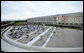 Ceremonial clothes are draped over the 184 memorial benches, each honoring all innocent life lost when American Airlines Flight 77 crashed into the Pentagon on Sept. 11, 2001, prior to the dedication of the 9/11 Pentagon Memorial Thursday, Sept. 11, 2008, in Arlington, Va. White House photo by Chris Greenberg