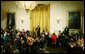 President George W. Bush delivers remarks during a social dinner for the President of Colombia Alvaro Uribe Saturday, Sept. 20, 2008, in the East Room of the White House. White House photo by Joyce N. Boghosian