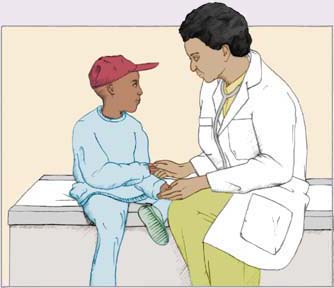Illustration of dentist speaking with child