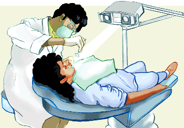 Illustration: A patient being examined by a dentist