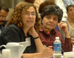 Dr. Barbara Wolfe (l) and Dr. Catherine DeAngelis at June 6 ACD meeting