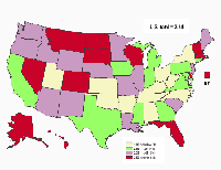 Total per capita consumption in gallons of ethanol by State, United States, 2005.