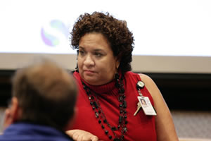 This is a picture of lecture host Rose Ramos as she moderated the question and answer session following the talk