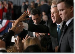 President George W. Bush greets audience members after speaking at the Arkansas Welcome in Bentonville, Ark., Monday, Nov. 4.  White House photo by Eric Draper