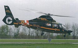 A frequent flyer around the Bethesda campus is the EC AS-65, a medical evacuation helicopter.