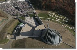 An aerial view of the National Museum of the Marine Corps is seen Friday, Nov. 10, 2006, in Quantico, Va., where President George W. Bush addressed the dedication ceremony of the museum on the 231st anniversary of the Marine Corps. White House photo by Paul Morse