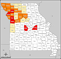 Map of Declared Counties for Disaster 1708