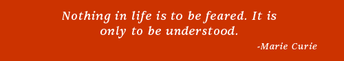 "Nothing in life is to be feared. It is only to be understood." - Marie Curie