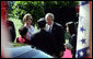 President George W. Bush and Mrs. Bush welcome Chinese President Hu Jintao and his wife, Madam Liu Yongqing, upon their arrival to the White House Thursday, April 20, 2006. White House photo by David Bohrer