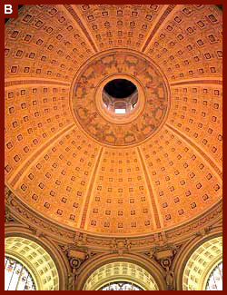 Dome of the Main Reading Room of the Library of Congress, which rises 160 feet above the floor below, as seen from the Visitors' Gallery.