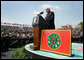 Vice President Dick Cheney delivers remarks during a rally for the troops at Fort Riley Army Base in Kansas, Tuesday, April 18, 2006. Many of the troops in attendance were part of the 3rd Brigade Combat Team who recently returned from Iraq. While deployed in Iraq, the 3rd Brigade Combat Team conducted more than 22,000 patrols, 200 raids, 1,300 cordon and search missions, 6,500 traffic control points, 1,500 convoy security operations and 4,100 supply route security missions. White House photo by David Bohrer