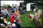 Mrs. Laura Bush reads a story to children attending the 2006 White House Easter Egg Roll, Monday, April 17, 2006 on the South Lawn of the White House. White House photo by Shealah Craighead