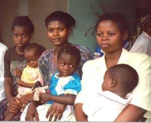 Mothers and children at a health clinic in Kinshasa, Democratic Republic of Congo 