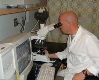 Blaine Mathison at his telediagnosis station at the Arizona State Laboratory